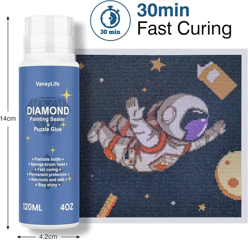 Miniatura 4 de VansyLife Sellador de pintura de diamantes de 4.1 fl oz con cabeza de esponja, pegamento de pintura de diamante 5D y pegamento para rompecabezas
