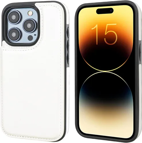 Miniatura 2 de ONETOP Funda tipo cartera compatible con iPhone 15 Pro con soporte para tarjetas, funda de piel sintética con ranuras para tarjetas, doble cierre