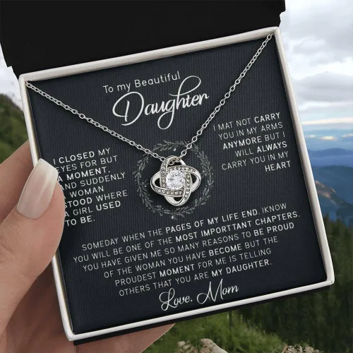 Miniatura 4 de John-dhh Collar con texto en inglés "To My Beautiful Daughter", regalo de mamá a hija, collar de nudo de amor, regalo de graduación, regalo