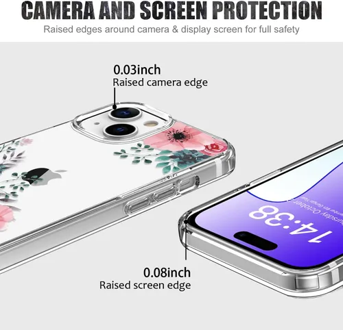 Miniatura 4 de LUHOURI Funda para iPhone 15 con protector de pantalla, cubierta transparente, diseño de patrón de moda, carga inalámbrica, funda protectora delgada