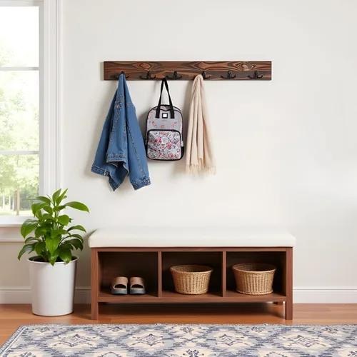 Miniatura 6 de Alaterre Furniture Pomona - Perchero de entrada – Moderno perchero rústico de 48 pulgadas montado en la pared con 6 ganchos – Madera maciza y ahorro