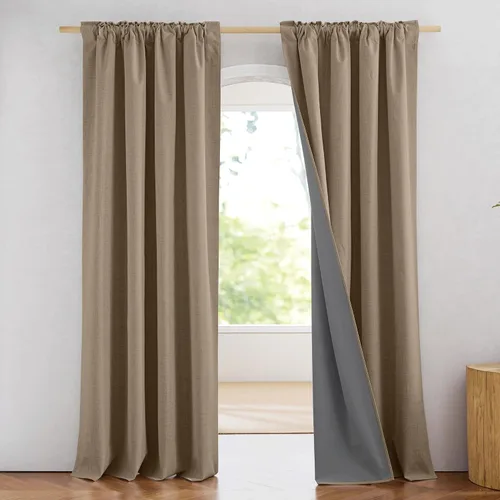 Miniatura 94 de NICETOWN Cortinas 100% opacas de 63 pulgadas de largo, 2 paneles de cortinas cortas con aislamiento térmico con forro para dormitorio, cortinas