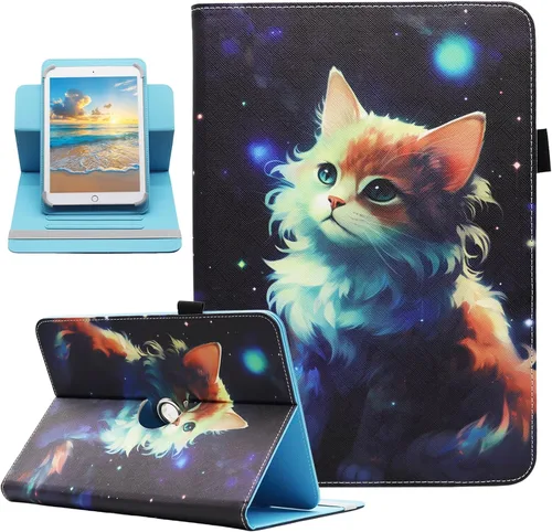 Miniatura 10 de Funda universal para tablet Android de 7 y 8 pulgadas, Dluggs de piel sintética, con soporte giratorio de 360 grados y múltiples ángulos