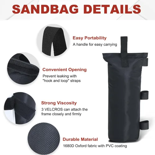Miniatura 3 de ABCCANOPY Bolsas de Arena para Carpa Extra Grandes de 150 Libras, Paquete de 4, Negro (Sin Arena)