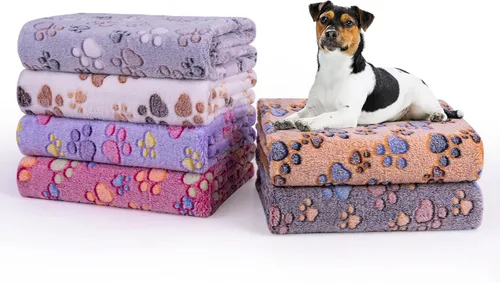 Miniatura 12 de Dono 1 paquete de 6 mantas para perros, manta suave y esponjosa para mascotas, manta cálida para dormir, diseño de huellas de cachorro, manta