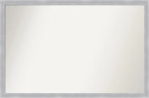 Amanti Art Silver Bathroom Mirror for Over Sink, 25x38 Custom Made Grace Brushed Nickel Narrow Rectangle Vanity Mirror, Large Modern Wood Frame,
