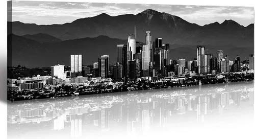 Miniatura 13 de JiazuGo Phoenix Skyline Arte de Pared en Lienzo - Paisaje Urbano de Arizona Enmarcado (14x48 Pulgadas) Negro y Blanco con Amarillo, Decoración