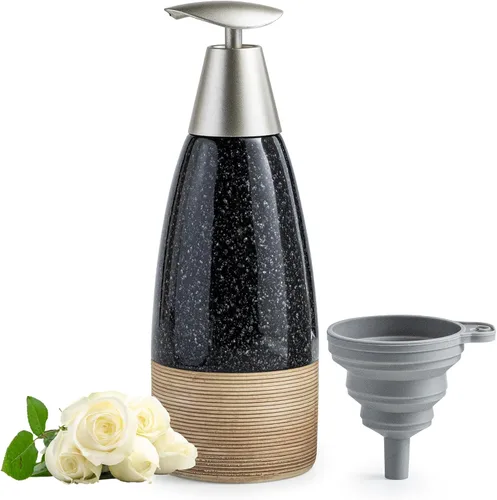 Dispensador de jabón de cerámica con 2 bombas para jabón de manos, champú, loción, acondicionador, botella de jabón recargable de 12 oz con embudo