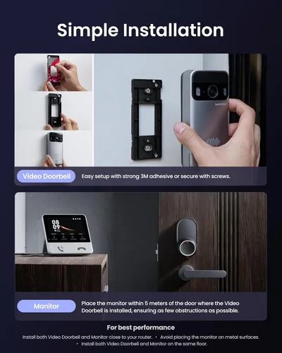 Miniatura 8 de SwitchBot Cámara de timbre de video inalámbrica con monitor, sin suscripción, pantalla de 4.3 pulgadas, funciona con pilas, vista de la cabeza a