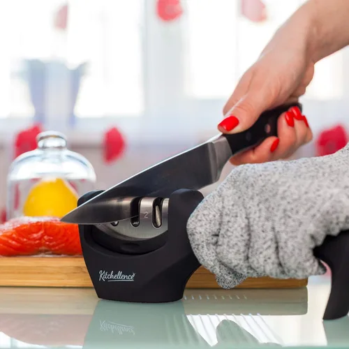 Miniatura 7 de Accesorios para cuchillos de cocina 4 en 1: afilador de cuchillos de 3 etapas ayuda a reparar, restaurar, pulir hojas y guante resistente a cortes