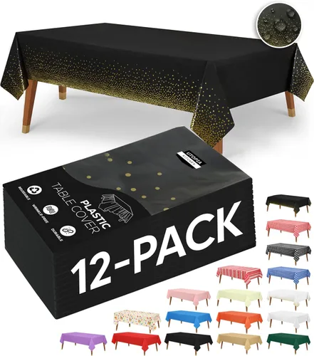 Miniatura 36 de Utopia Kitchen Mantel de plástico desechable (paquete de 6 unidades, 54 x 108 pulgadas), mantel rectangular negro, impermeable, resistente a