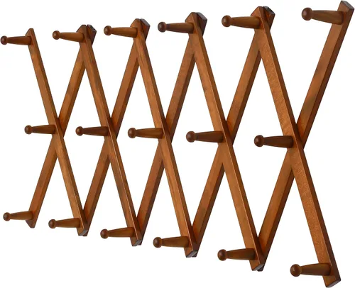 Miniatura 17 de Dseap Acordeón de pared: Perchero de pared expandible de madera de 16" de alto, soporte para sombreros, gancho de acordeón para gorras de béisbol