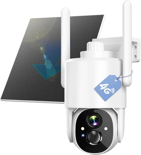 Thybro Cámara de vigilancia 4G LTE sin WiFi para exteriores, funciona con energía solar, HD 2K, detección de movimiento, PTZ de 360°, visión