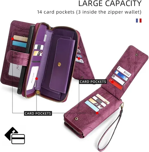 Miniatura 5 de Asuwish Funda de teléfono para Samsung Galaxy S8 Plus con cremallera, funda desmontable con protector de pantalla y soporte para tarjeta de espejo