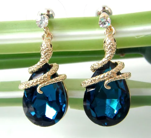 Miniatura 35 de Navachi Pendientes colgantes de gota de serpiente con forma de pera multicolor de cristal chapado en oro de 18 quilates
