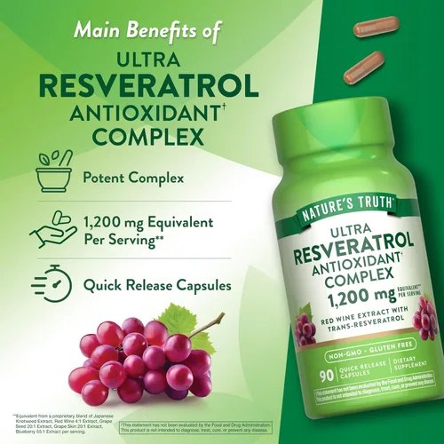 Miniatura 5 de Nature's Truth Complejo de resveratrol 90 cápsulas Suplemento sin OMG y sin gluten