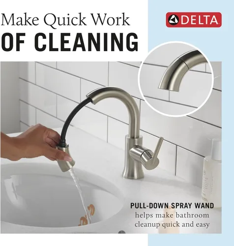 Miniatura 3 de Grifo de Baño Delta Trinsic Extraíble, Grifo de Baño Extraíble, Grifo de Baño de Níquel Cepillado de Un Solo Agujero con Pulsador, Grifo