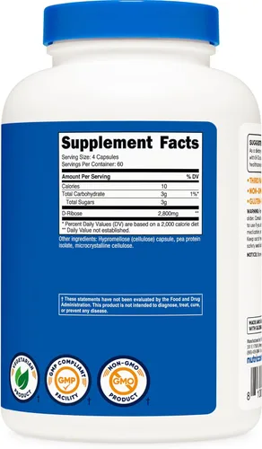 Miniatura 5 de Nutricost D-Ribosa 700 mg (2800 mg por porción), 240 cápsulas – Apto para vegetarianos, sin OMG, sin gluten