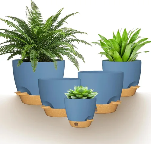 Miniatura 10 de 8/7/6.5/6/5.5/5 Inch Self Watering Pots for Indoor Outdoor Plants, Set of 6 Large Plastic Planters with Visual Water Window, Drainage Holes &