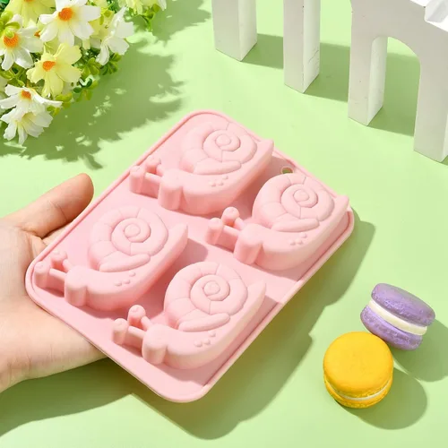 Miniatura 4 de 2 moldes de silicona en forma de caracol de 4 cavidades para chocolate para decoración de pasteles, gelatina, cubitos de hielo, golosinas
