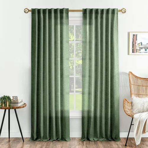 Miniatura 17 de Cortinas de lino 92 pulgadas de largo, juego de 2 paneles con bolsillo para barra, lengüeta trasera, cortinas transparentes para ventanas