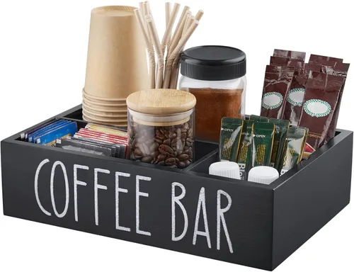 Organizador de estación de café ALELION - Organizador de accesorios de encimera de madera con divisores removibles para cápsulas, condimentos,