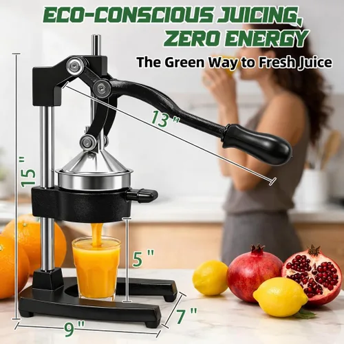 Miniatura 5 de Exprimidor de hierro fundido – Exprimidor manual de servicio pesado fácil de limpiar, exprimidor profesional de cítricos de acero inoxidable