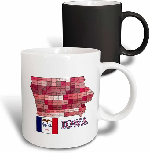 Miniatura 10 de 3dRose Flag And Map Of Iowa Showing All The Counties In Multicolor 11oz Two-Tone Black Mug