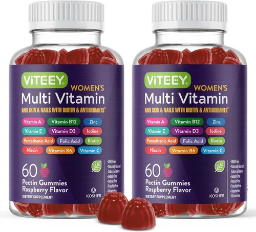 Viteey Gomitas multivitamínicas para mujer, apoyo inmunológico, vitaminas y minerales esenciales 12 en 1, vitamina A, C, D3, E, B6, B12, ácido
