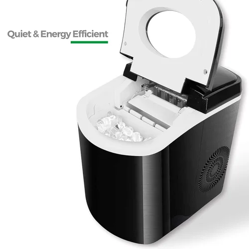 Miniatura 3 de Caynel Máquina para hacer hielo para encimera, 9 cubitos de hielo listos en 6 minutos, 26 libras/24 horas, luces indicadoras LED, compacta