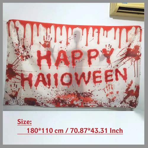 Miniatura 5 de Telón de fondo de Feliz Halloween, 70.87 x 43.31 pulgadas, decoración de fiesta aterradora, suministros de decoración para patio