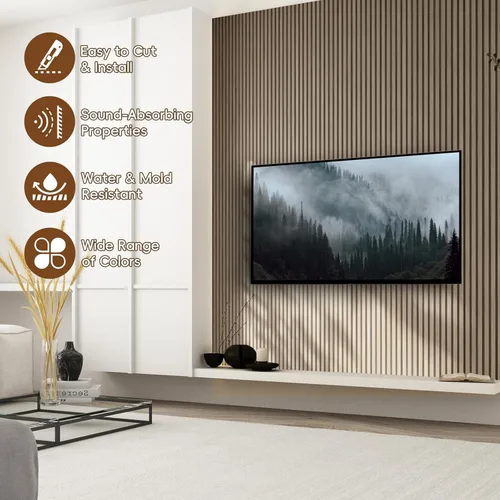 Miniatura 3 de EVERECO Paquete de 6 paneles acústicos de pared con listones de madera de 92.5 x 7.87 pulgadas, paneles de pared 3D absorbentes de sonido