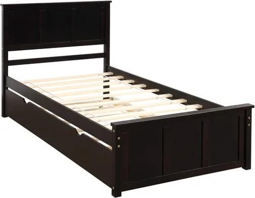 Miniatura 6 de Bellemave Cama de plataforma individual con nido, marco de cama de madera maciza con cabecero, marco de cama resistente para dormitorio