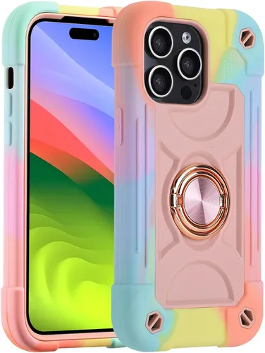Miniatura 105 de MARKILL Funda compatible con iPhone 15 de 6.1 pulgadas con soporte integrado, [grado militar resistente de cuerpo completo] protección contra Rosa
