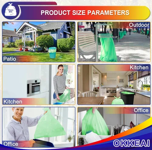 Miniatura 6 de OKKEAI 120 bolsas de basura Smal de 3 galones (10 litros), bolsas de basura para baño, cocina, oficina, color verde claro, ajuste de 10 litros, 2,3