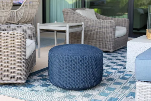 Miniatura 6 de BIRDROCK HOME Puf otomano para exteriores Taburete impermeable tejido a mano con relleno de bolsa de cuentas Reposapiés bohemio para patio, sala