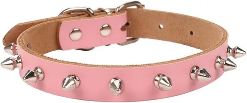 Miniatura 10 de Collar de cuero vacuno genuino ajustable para gatos y cachorros de perro, A-ROJO