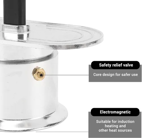 Miniatura 3 de Cafetera doble, aleación de aluminio, doble tubo, estufa italiana, para el hogar, oficina, tamaño compacto, fácil de usar, simultánea, rico sabor