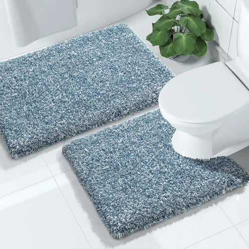 Miniatura 22 de Yimobra Juego de 2 alfombras de baño, alfombra de baño suave y absorbente y alfombra de inodoro en forma de U con respaldo antideslizante, lavable a