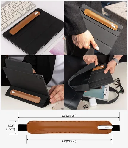 Miniatura 2 de Goospery Soporte para lápices compatible con Apple Pencil (1ª y 2ª generación) Funda de piel sintética, accesorios de bolsillo, banda elástica, Negro