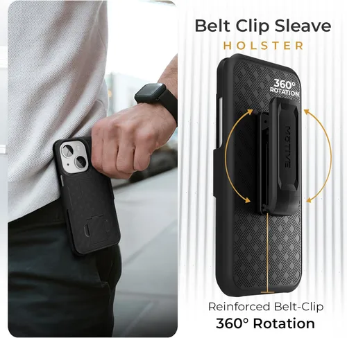 Miniatura 6 de MOTIVE Funda para iPhone 14, funda con clip para cinturón para Apple iPhone 14, funda protectora delgada y resistente a prueba de golpes con soporte