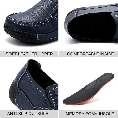 Miniatura 20 de UZB Mocasines de cuero sin cordones para mujer, cómodos zapatos de plataforma casuales