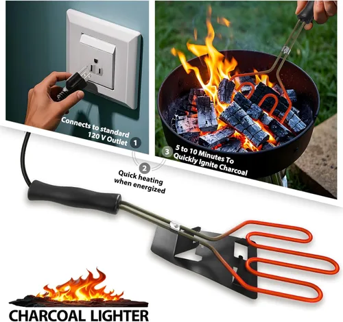 Miniatura 5 de Arrancador de carbón eléctrico de 800 W, encendedor superior para barbacoa, parrilla, chimenea, ahumador, fogatas, carbón, fácil y rápido, bobinas