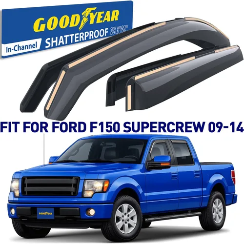 Miniatura 2 de Goodyear Deflectores de ventana inastillables en el canal para camiones Ford F-150 2009-2014 SuperCrew, protectores de lluvia, viseras de ventana