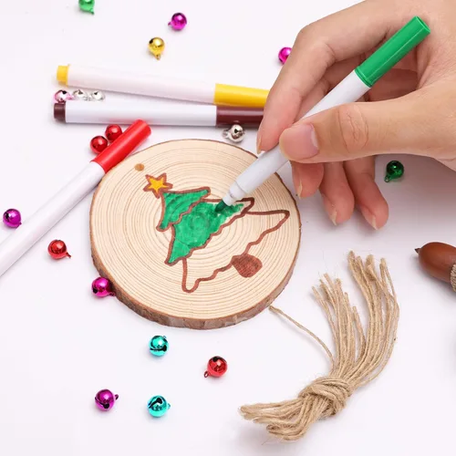 Miniatura 3 de Max Fun Rebanadas de madera natural, 30 piezas de 3.5 a 4 pulgadas, adornos de Navidad de madera sin terminar, preperforados, círculos de madera