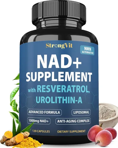 Miniatura 10 de StrongVit Suplemento NAD con Resveratrol y Urolithin-A, Complejo Anti-Edad para Mujeres y Hombres. NAD Liposomal Plus, 1000mg de Potenciador NAD+