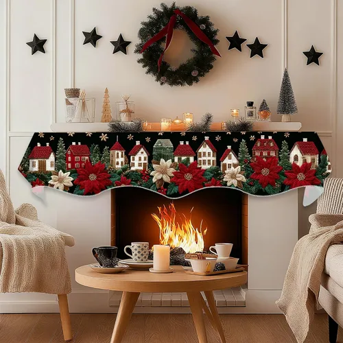 Miniatura 4 de BVBOX Bufanda Decorativa para Repisa de Chimenea Navideña, Cubierta Corredor para Repisa de Chimenea de Navidad e Invierno
