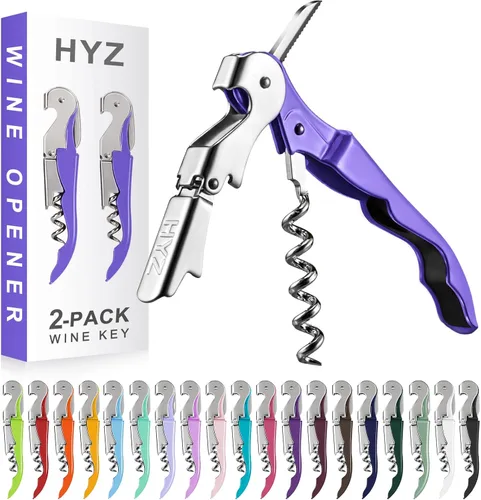 Miniatura 15 de HYZ Paquete de 2 sacacorchos para camarero, llave de vino profesional para servidores, camarero con cortador de lámina, abridor manual de botellas