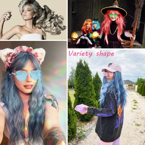 Miniatura 4 de DIYI Pelucas largas y coloridas, paquete de 6 pelucas onduladas para fiesta, pelucas de color rizado para mujeres, despedidas de soltera