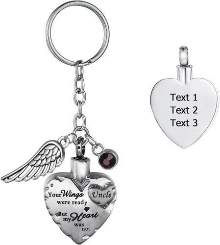 Miniatura 24 de Joyería de cremación de acero inoxidable con texto en inglés "Your Wings were Ready but My Heart was Not Memorial", llavero de urna para cenizas